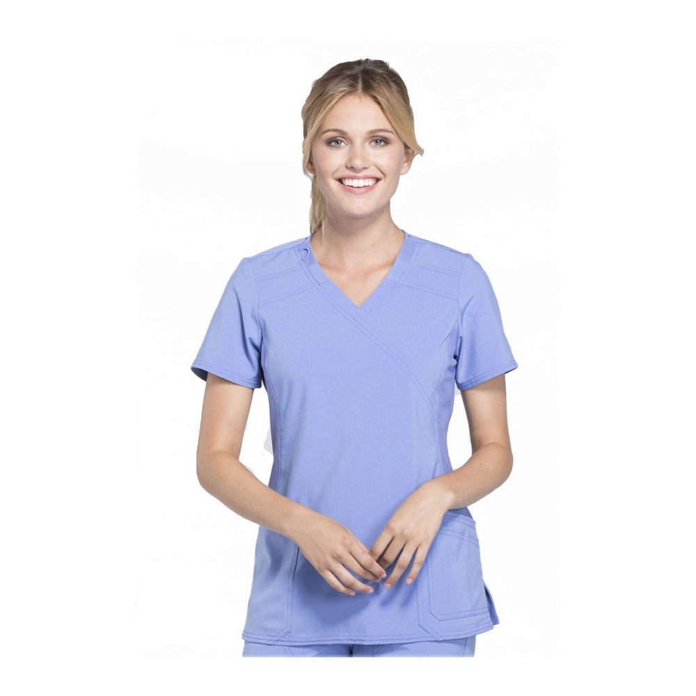 Cherokee Scrubs Top iflex Mock Wrap Knit Panel Top Ciel Blue medical ...