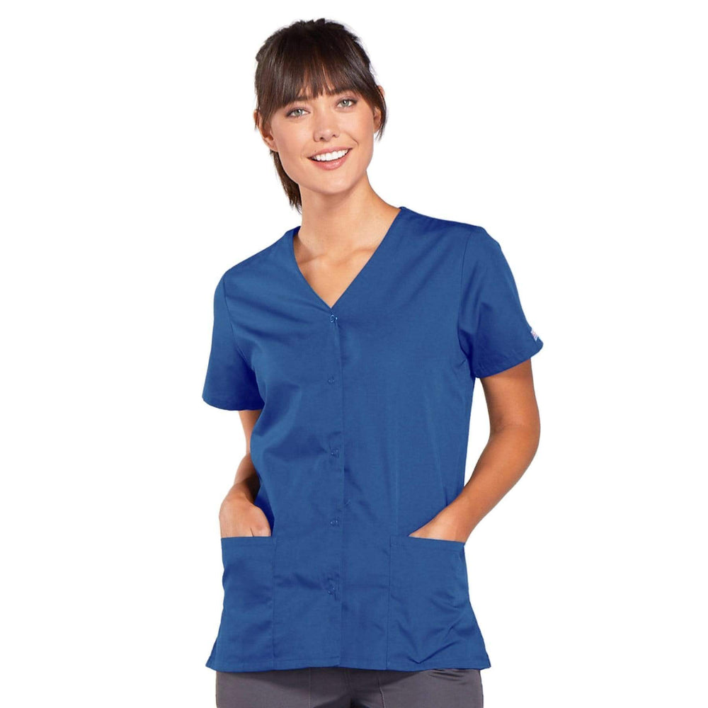 Cherokee Workwear 4770 Scrubs Top Womens Snap Front V-Neck Galaxy Blue ...