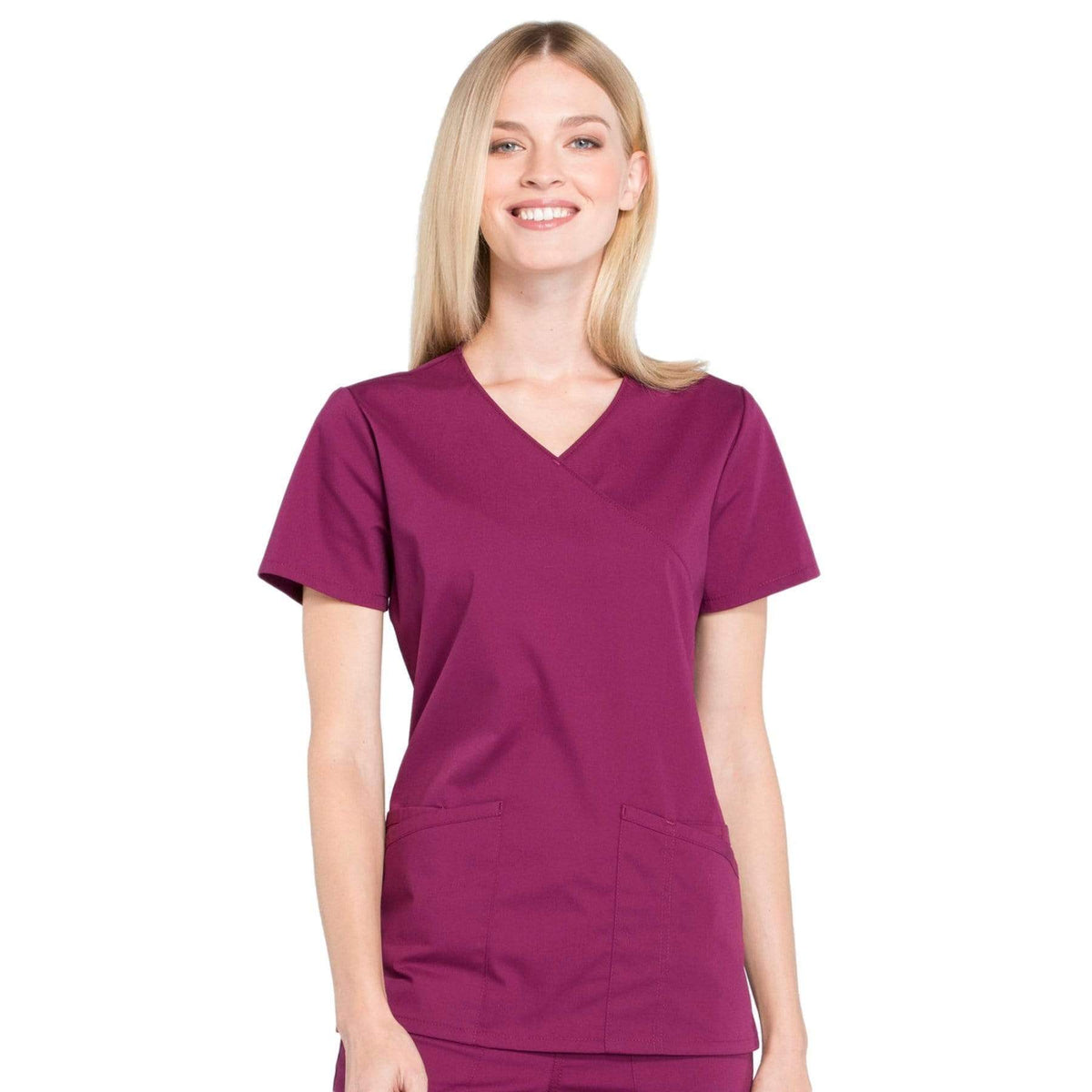 Cherokee Workwear Professionals WW655 Scrubs Top Womens Mock Wrap Wine ...