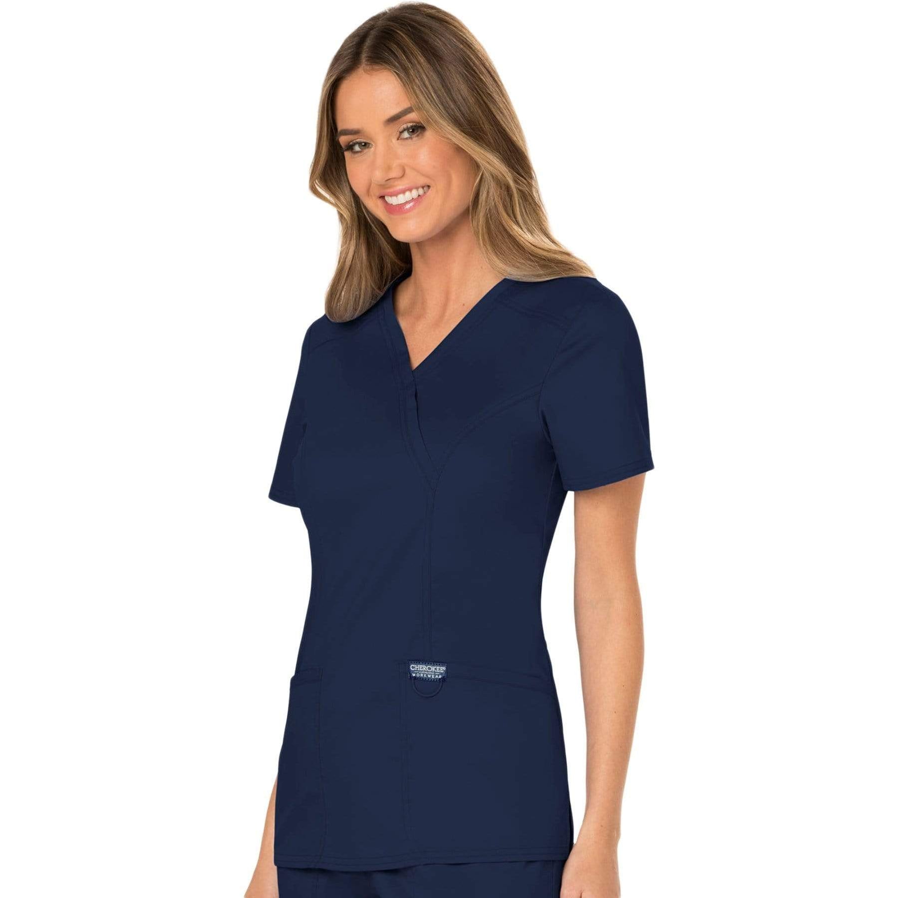 Cherokee Workwear Revolution WW610 Scrubs Top Womens Mock Wrap Navy ...